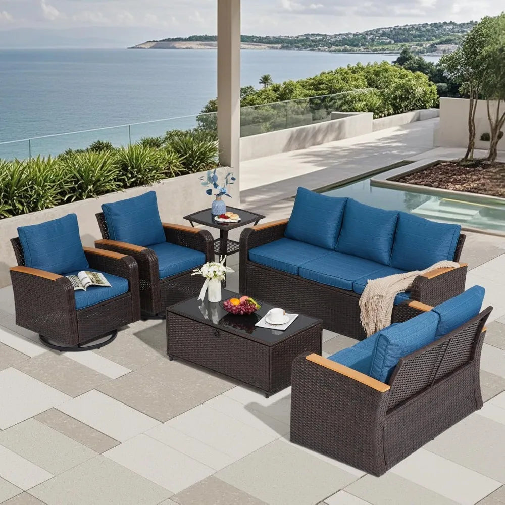 6 Pieces Outdoor Patio Set  with Swivel Chairs