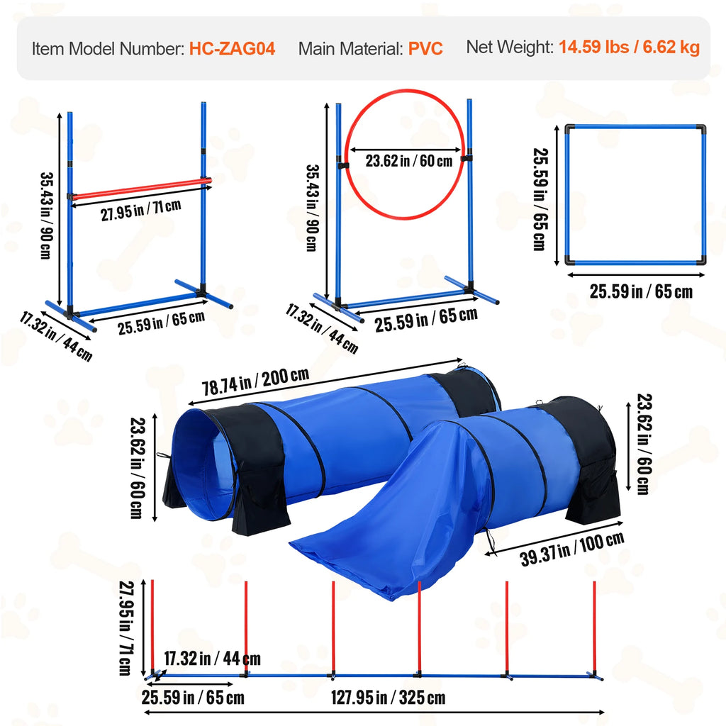 Dog Agility Training Equipment 4 PCS Set with Adjustable High