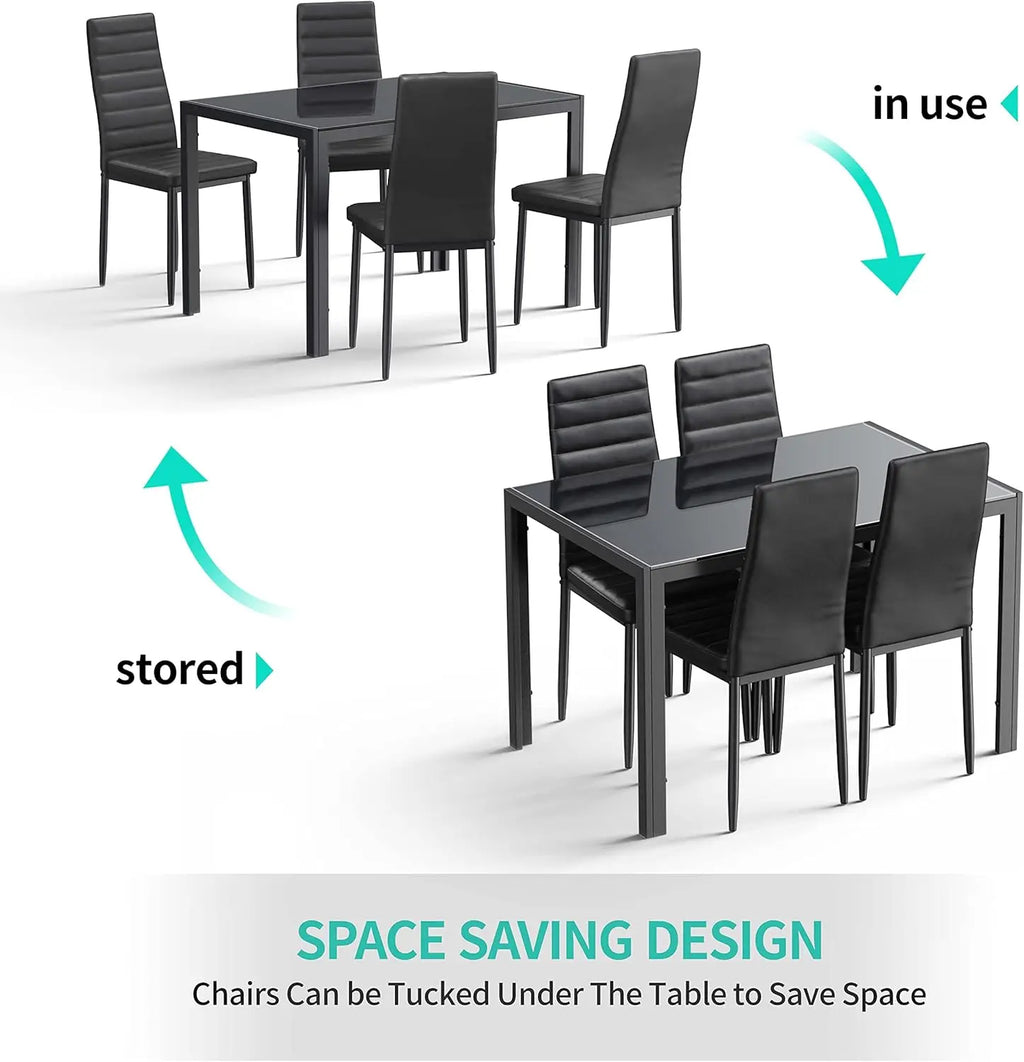 5 Piece Glass Dining Table & Chair Set