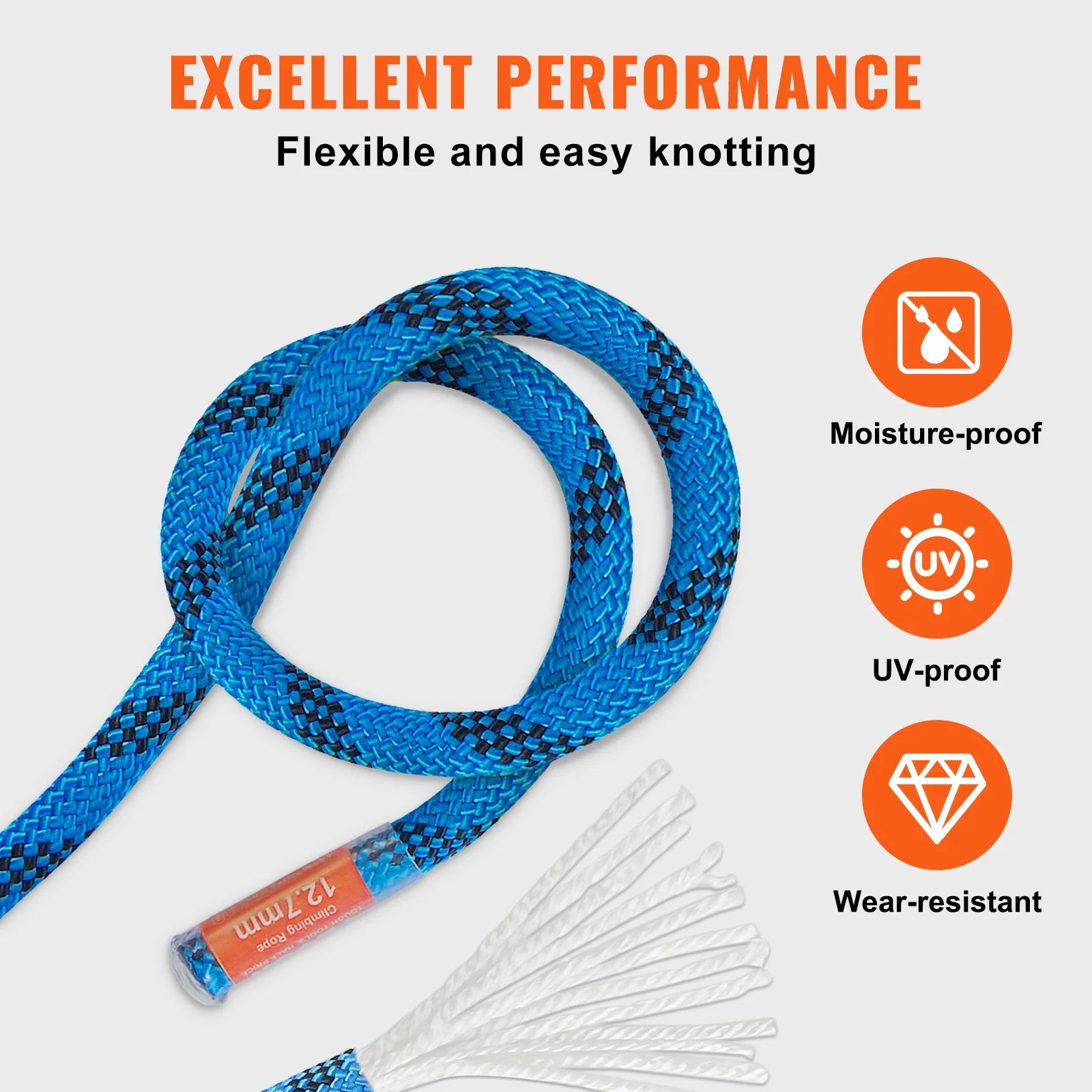 12.7mm Static Climbing Rope 200ft Outdoor with Steel Snap Hooks