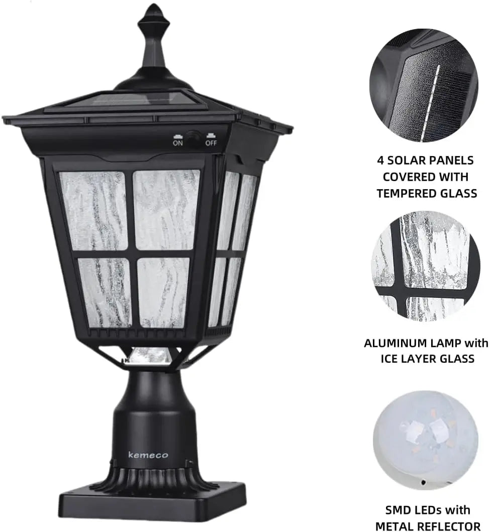 LED Solar Post Light, 3' Fitter Base Outdoor Pole Mount