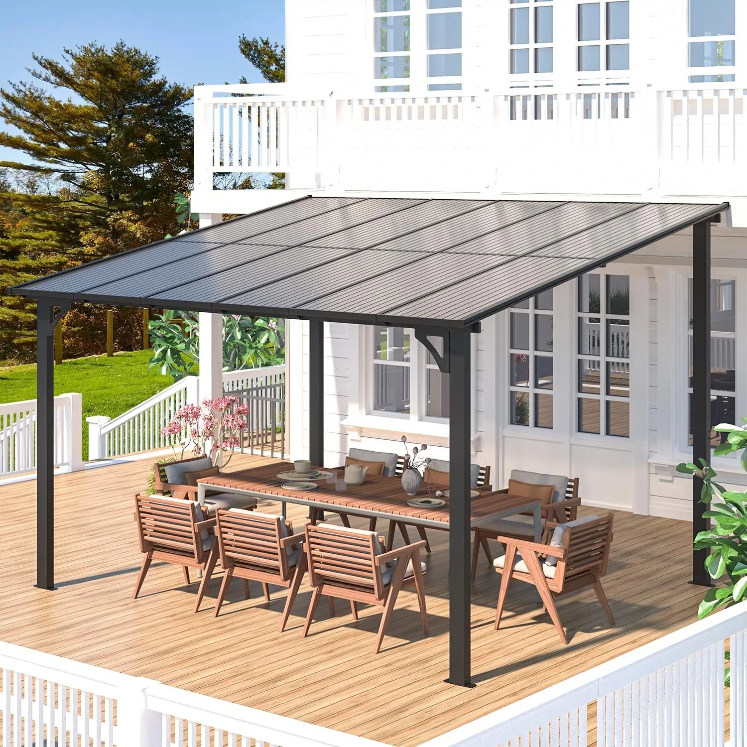Wall Gazebo12’ x 10’, Hard Top Gazebos Pergola on Clearance