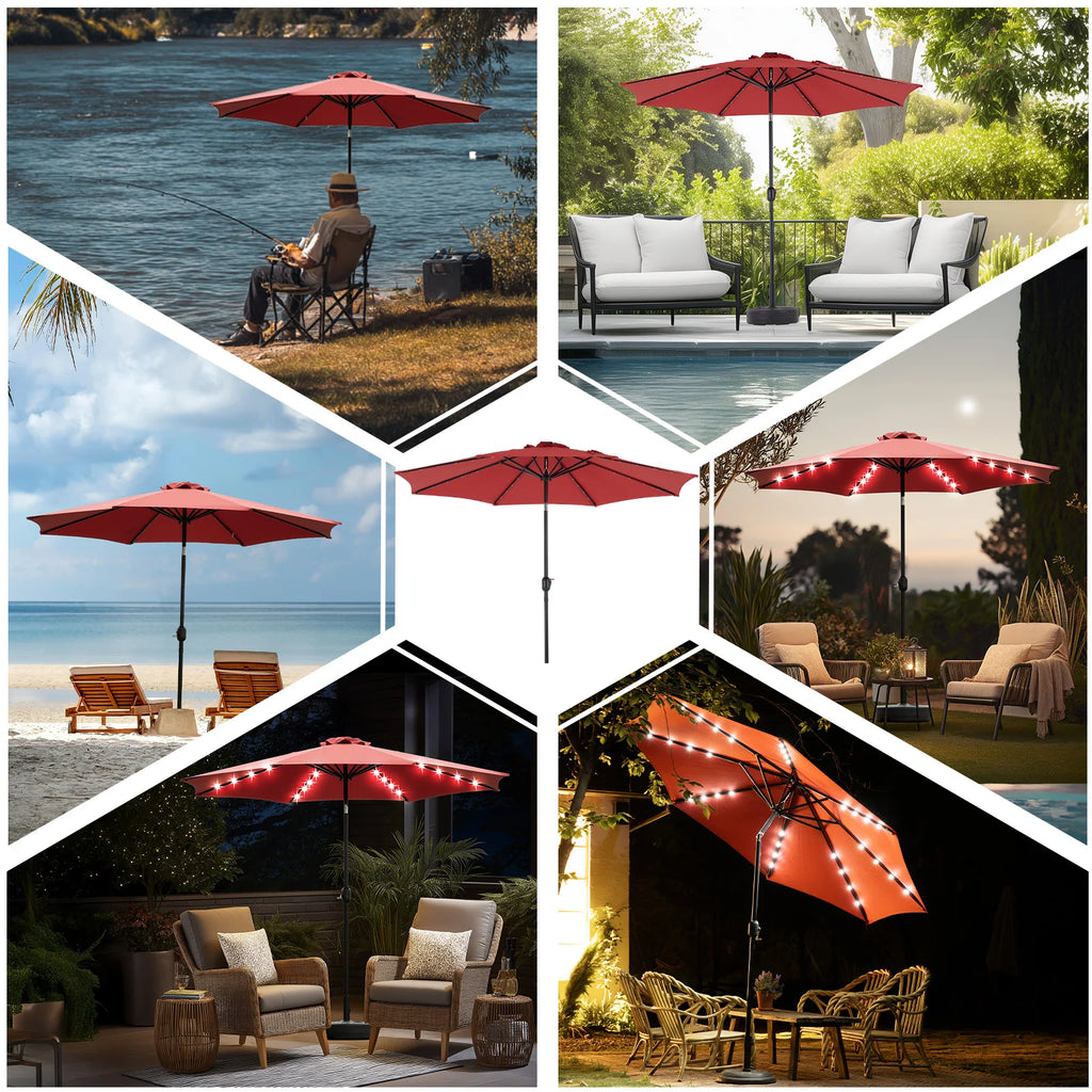 10FT Solar Patio Umbrella with 32 LED Light Outdoor Table Umbrella