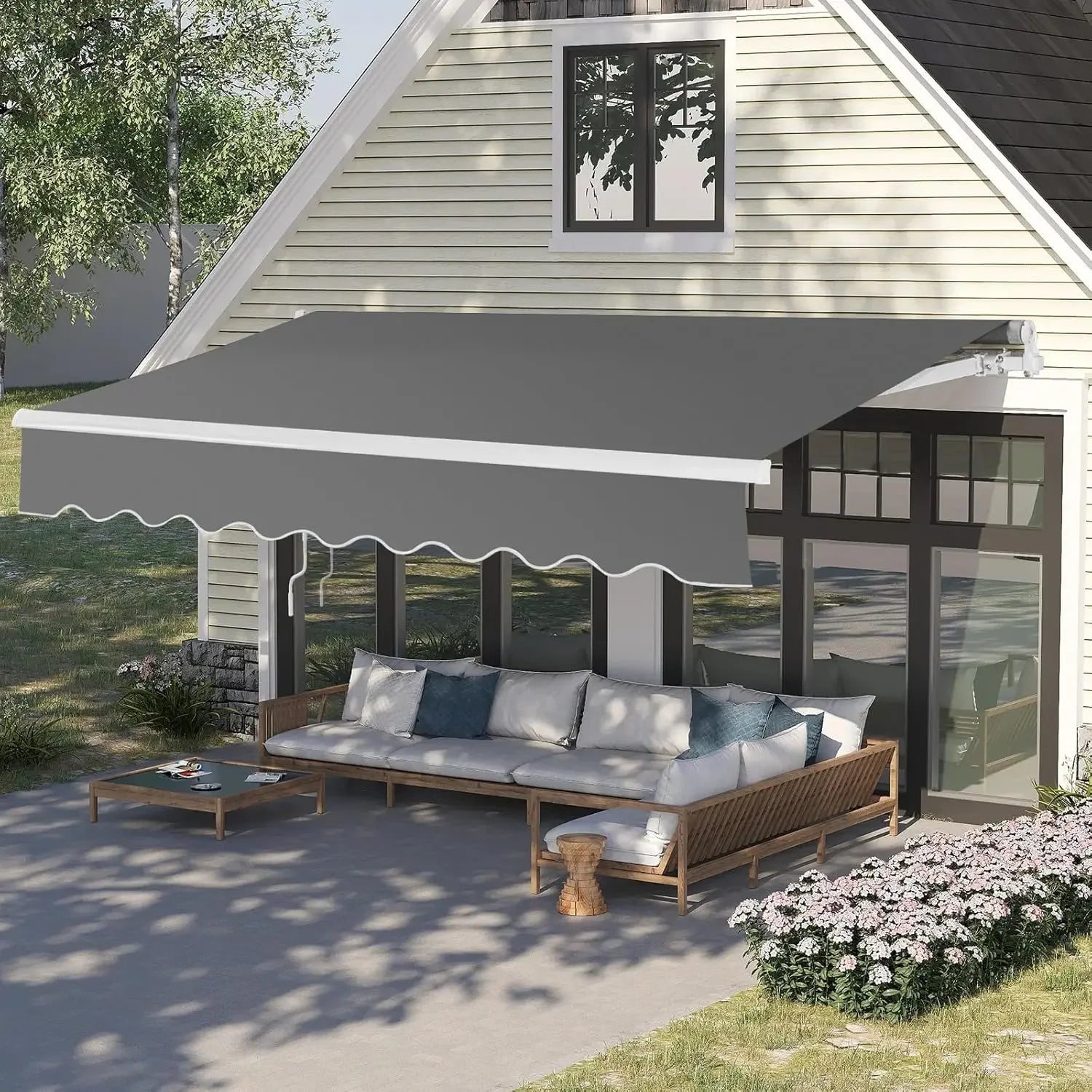 12' x 10' Retractable Awning for Patio with Manual Crank Handle