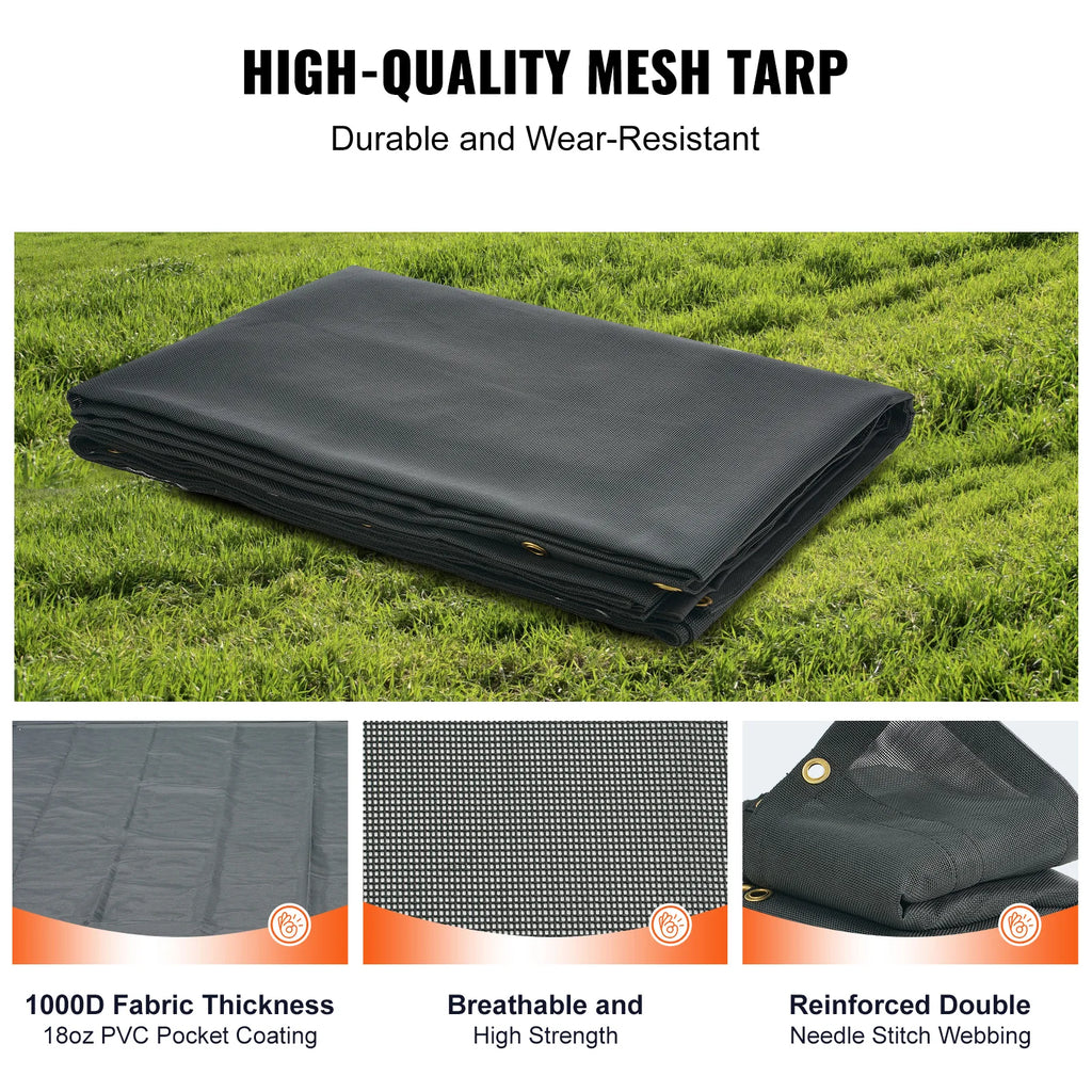 18oz PVC Dump Truck Tarp Folding Mesh Awning Tarpaulin Rainproof Cloth Double Pockets Trailer Shade for Outdoor Garden