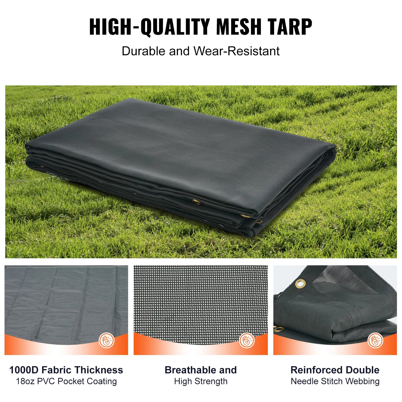 18oz PVC Dump Truck Tarp Folding Mesh Awning Tarpaulin Rainproof Cloth Double Pockets Trailer Shade for Outdoor Garden
