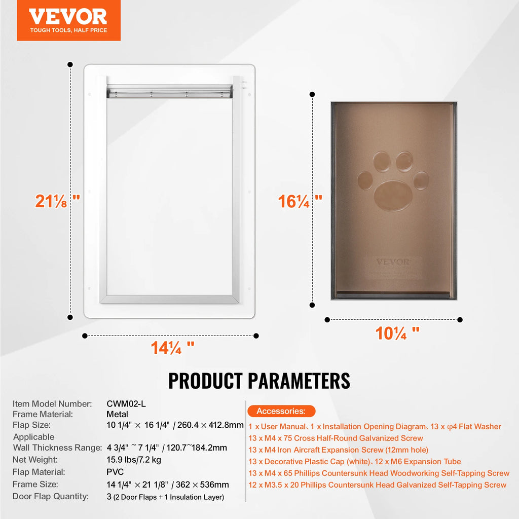 Pet Door Metal Frame with Lock and 3-Flap System