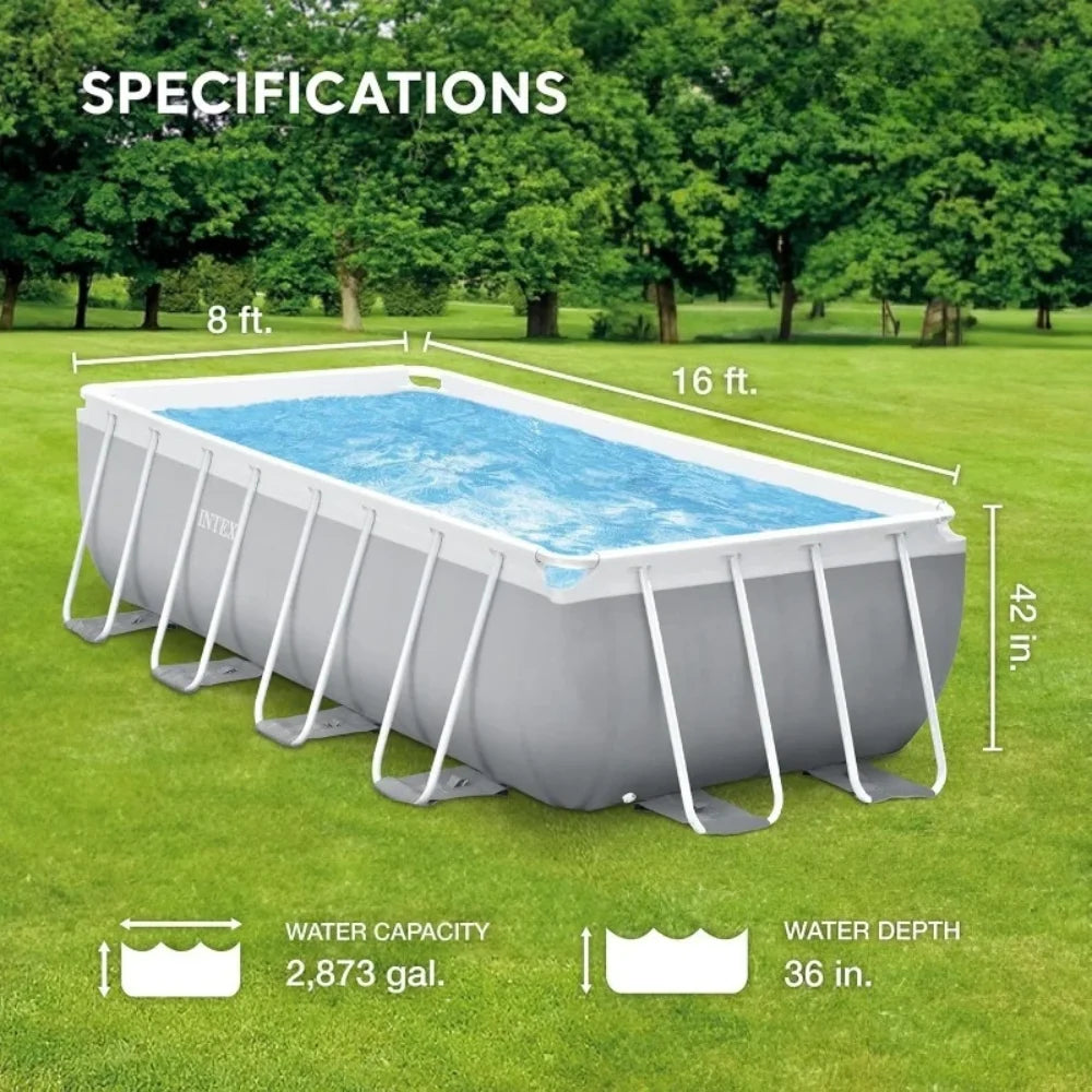 Prism Frame  Rectangular Above Ground Swimming Pool Set:16ft x 8ft x 42in