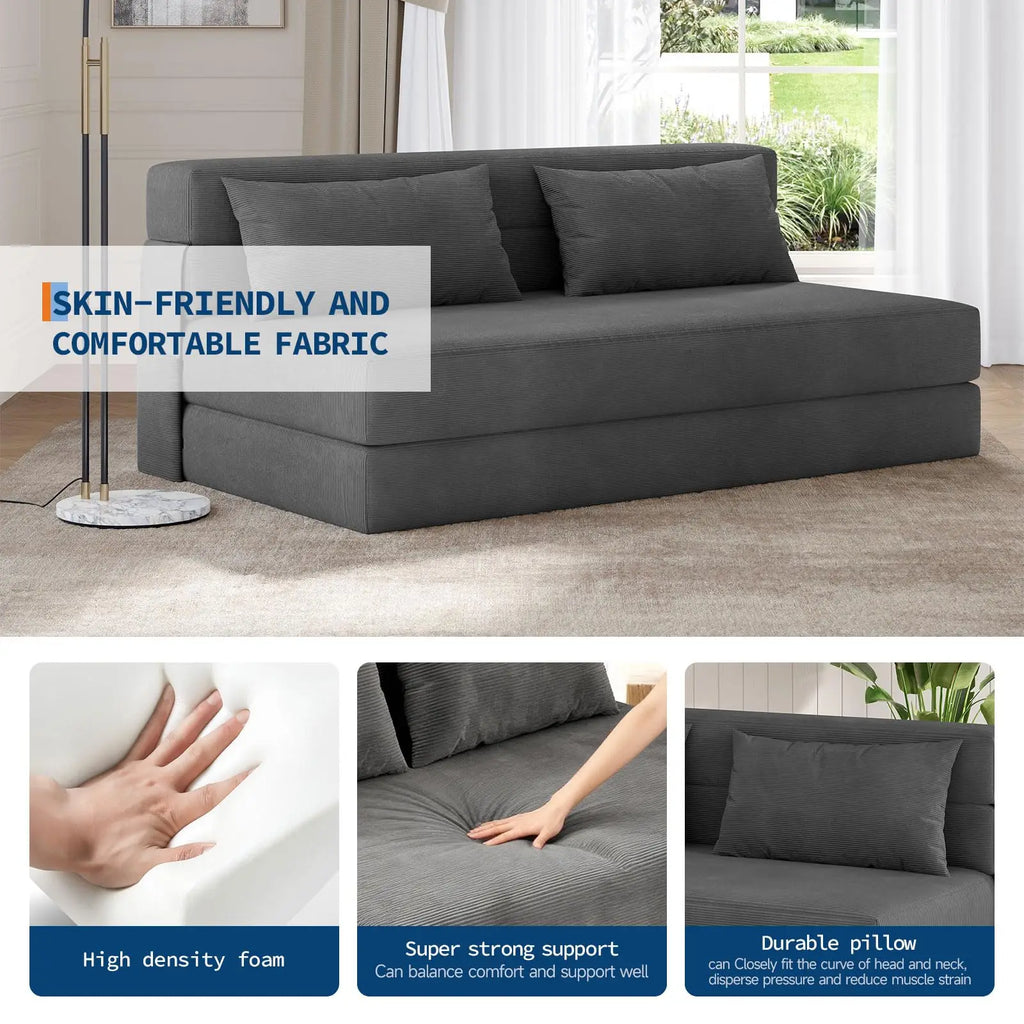 4-in-1 Folding Sofa Bed Convertible Sleeper Soft Corduroy Loveseat