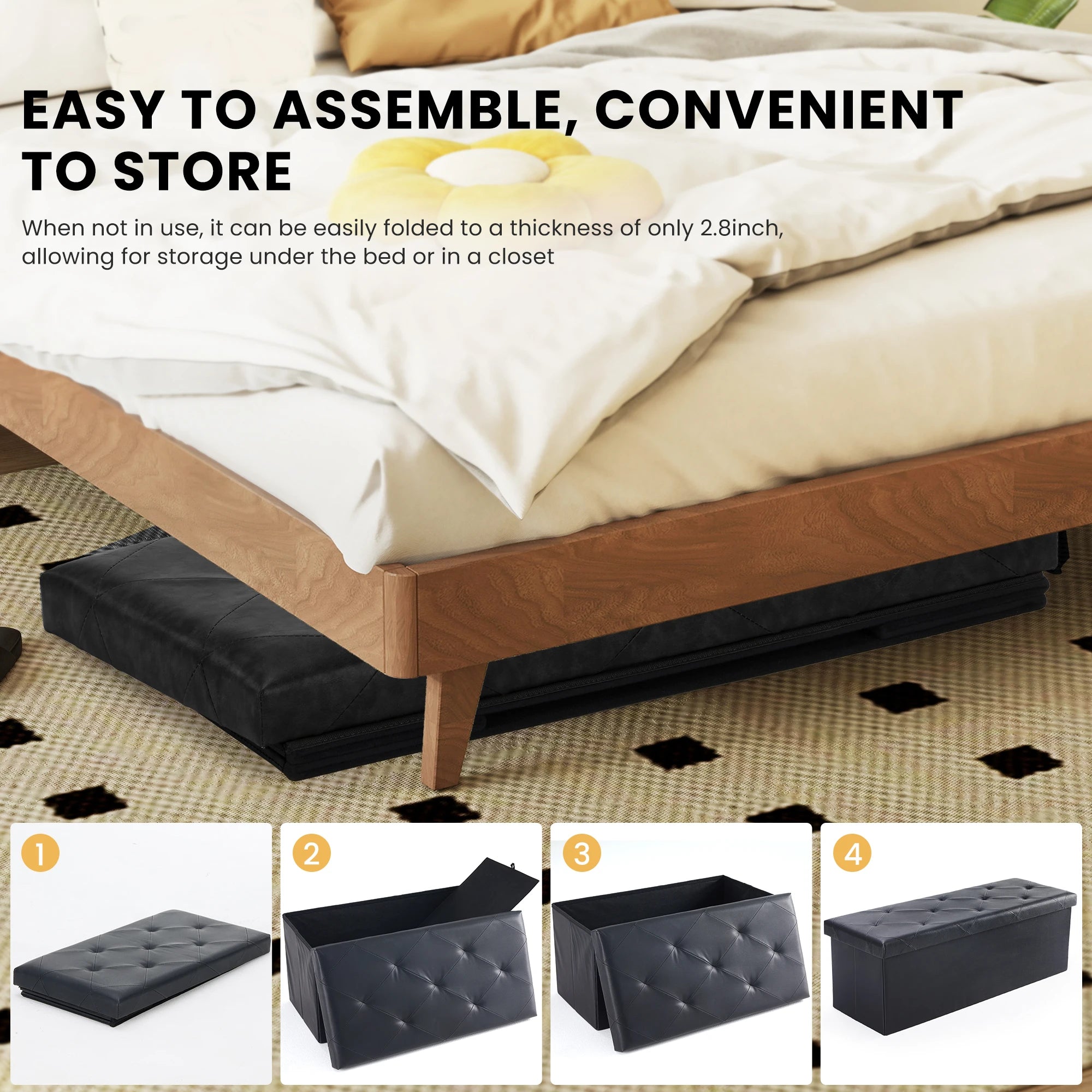 43 Inches Leather Folding Ottoman Storage Footstool