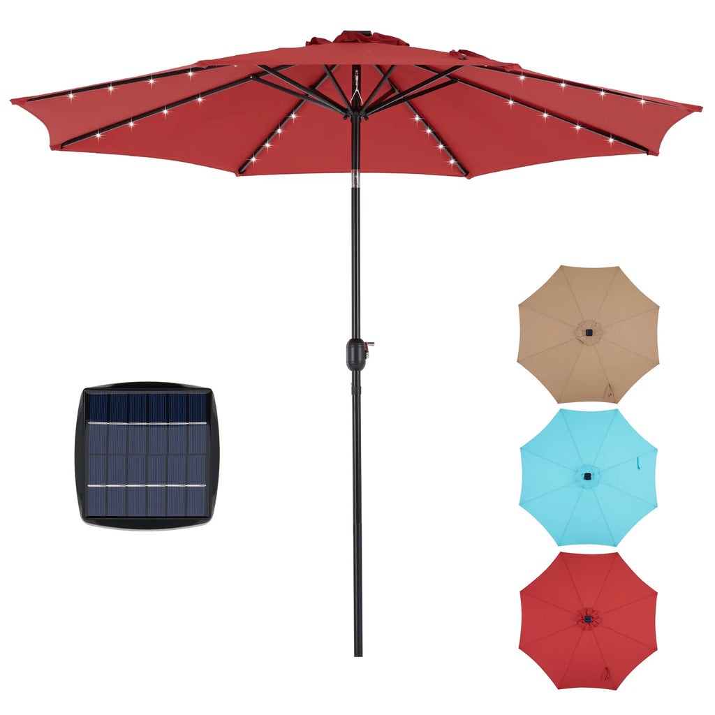 10FT Solar Patio Umbrella with 32 LED Light Outdoor Table Umbrella