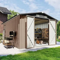 10x12 FT Outdoor Storage Shed with Floor Foundation & Lockable Double Doors