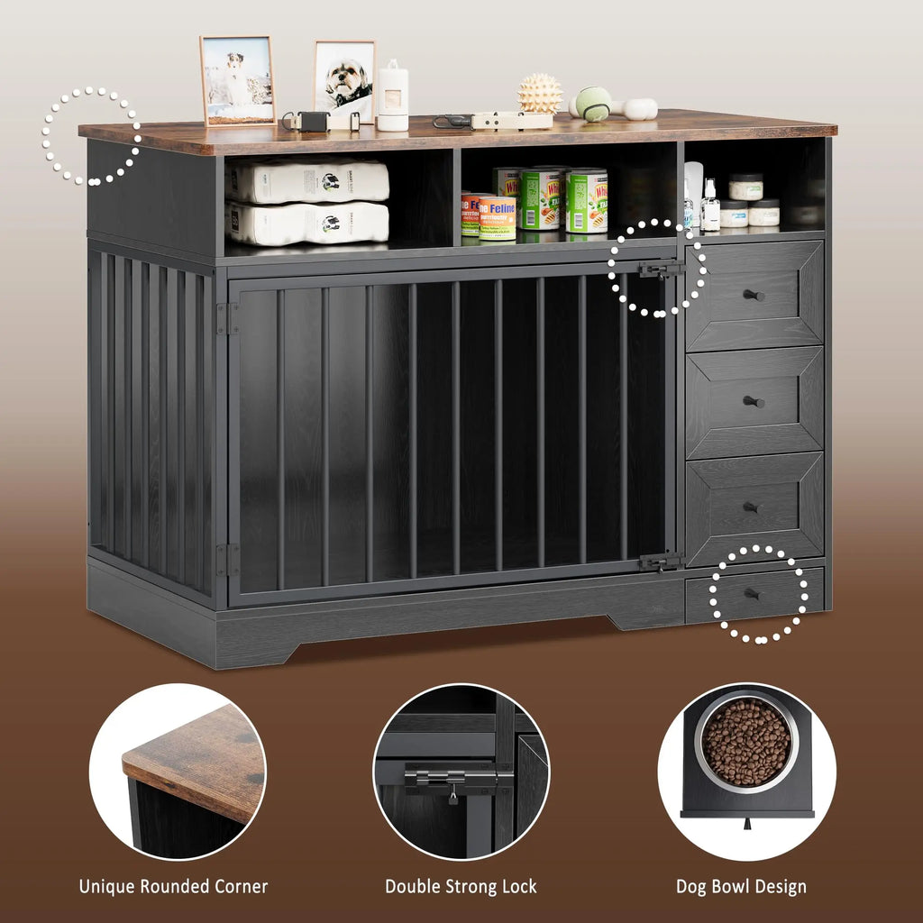48 Inch Large Farmhouse Wooden Dog Crate Furniture