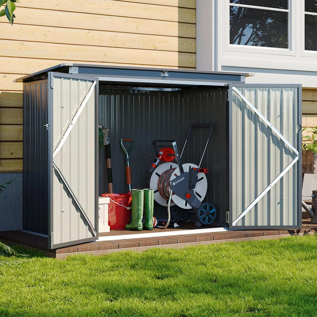 80 cu ft Metal Storage Shed with Garbage Can Organizer for 2 Bins