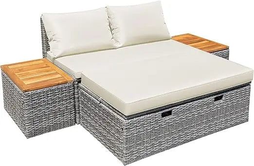 Patio Outdoor Day Bed Multifunctional Rattan Lounge Bed