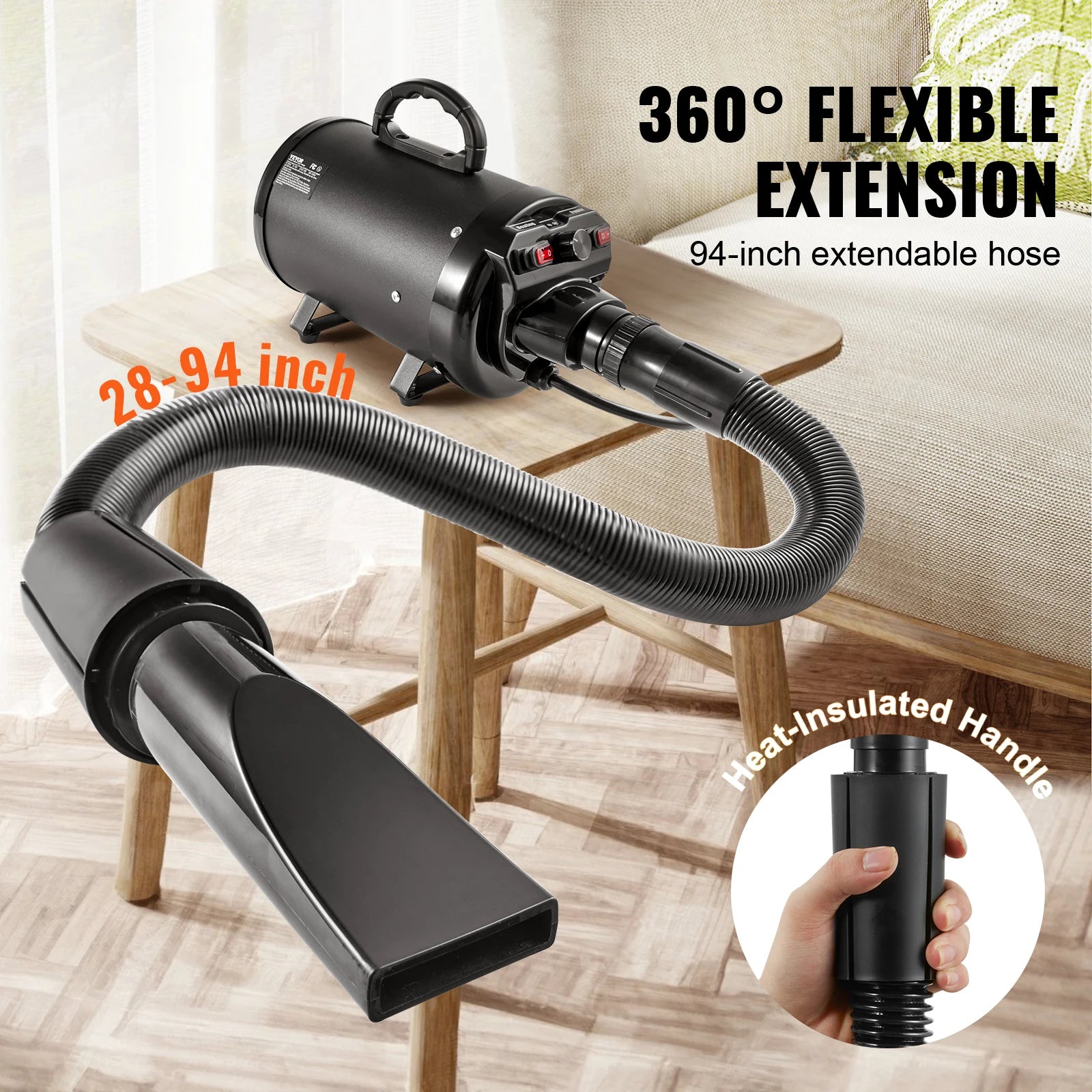 2000W/2.7HP Dog Blow Dryer Adjustable Speed Temperature Control