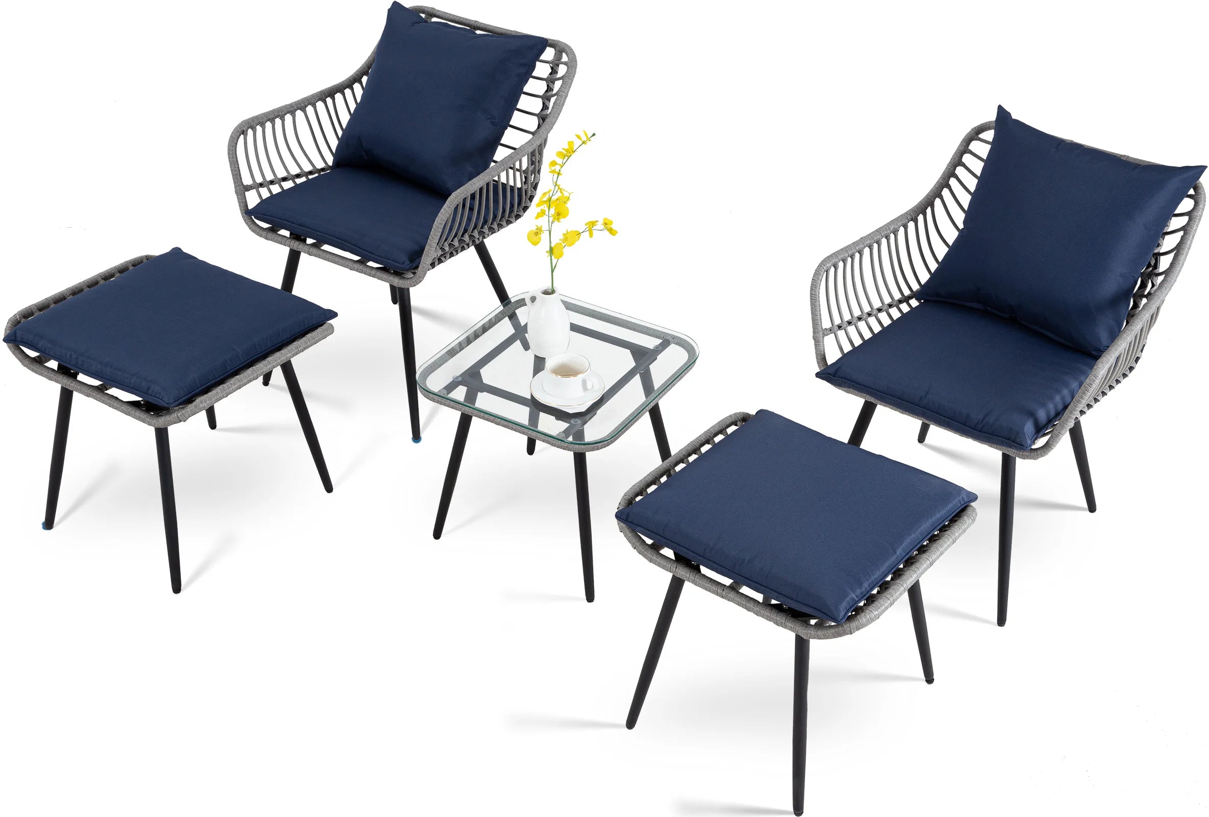 5 Piece Patio Furniture Set, Outdoor Wicker Small Bistro Set