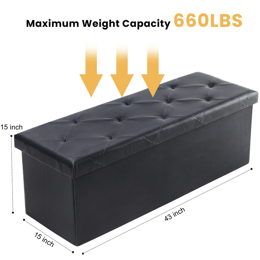 43 Inches Leather Folding Ottoman Storage Footstool