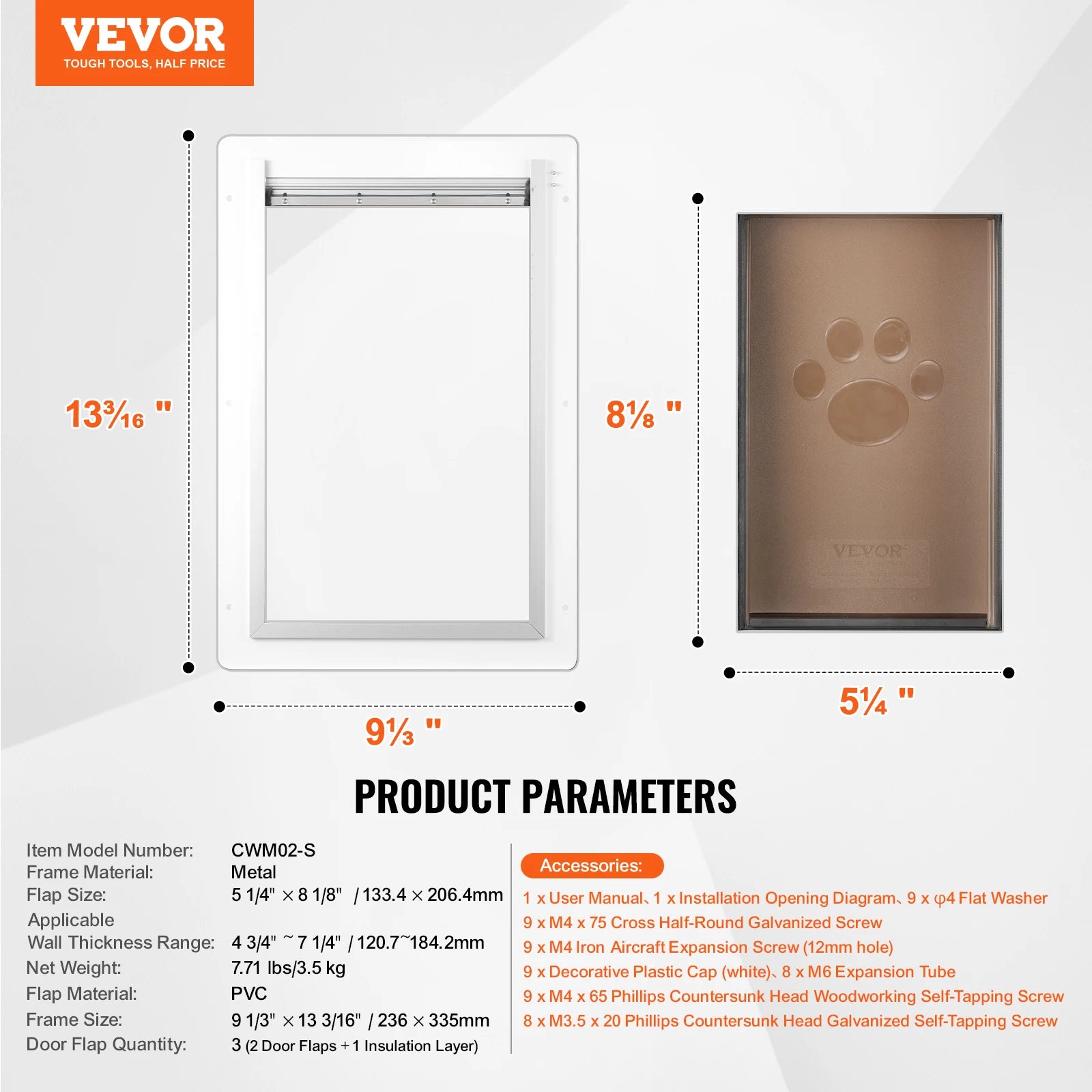 Pet Door Metal Frame with Lock and 3-Flap System