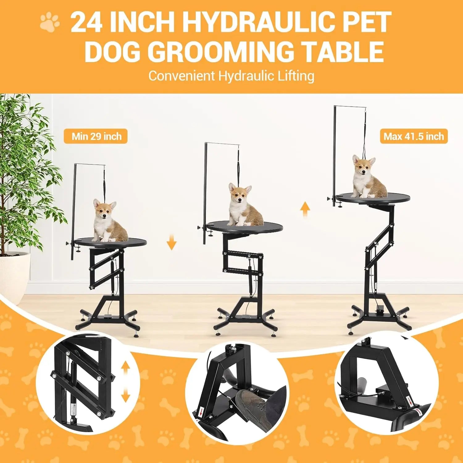 24in Hydraulic Lift Dog Grooming Table 360° Rotating