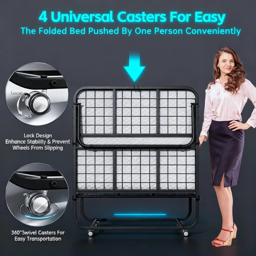 Folding Bed with Mattress, Roll Away Beds for Adults, 75" x 31"