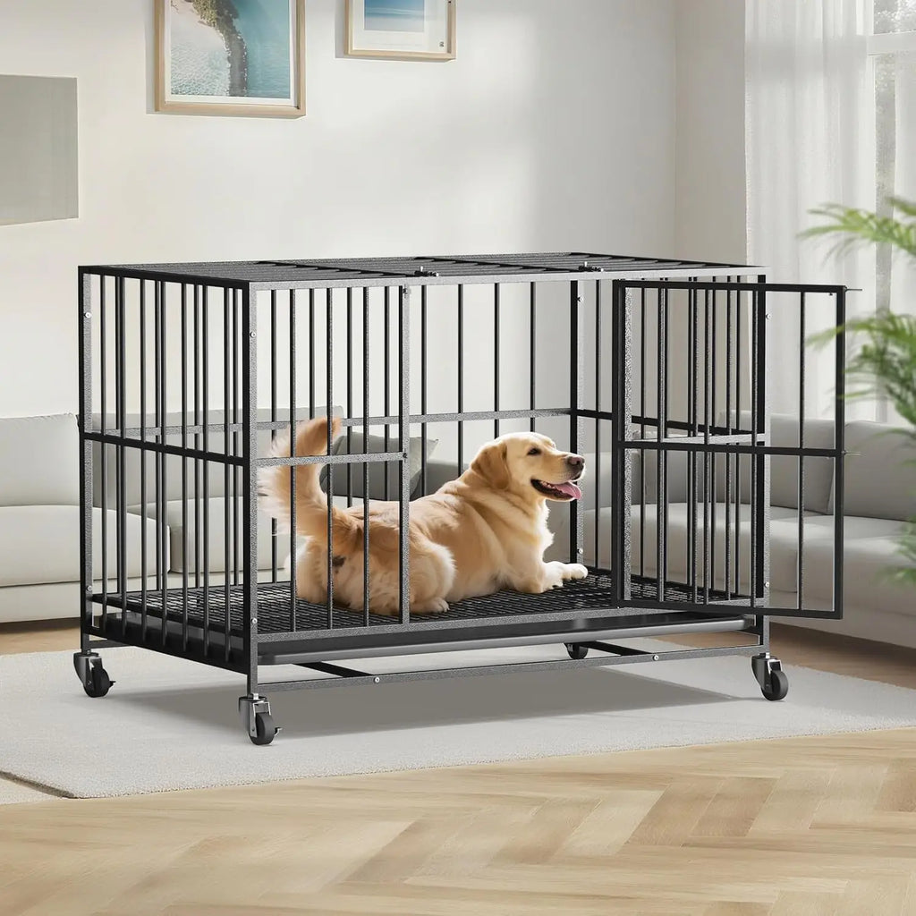 48 Inch Heavy Duty Dog Crate, Steel Escape Proof