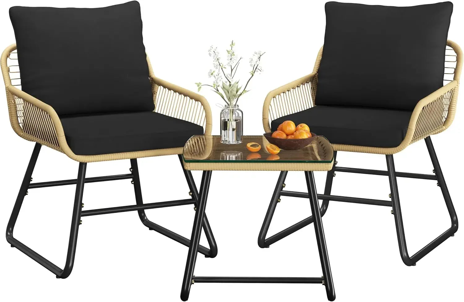 Wicker 3 Piece Rattan Bistro Outdoor Patio Set