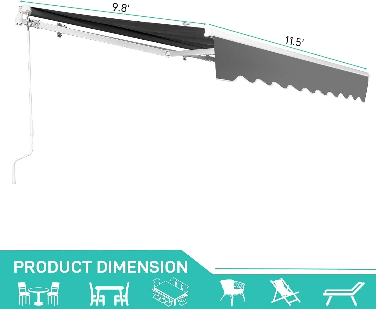 12' x 10' Retractable Awning for Patio with Manual Crank Handle