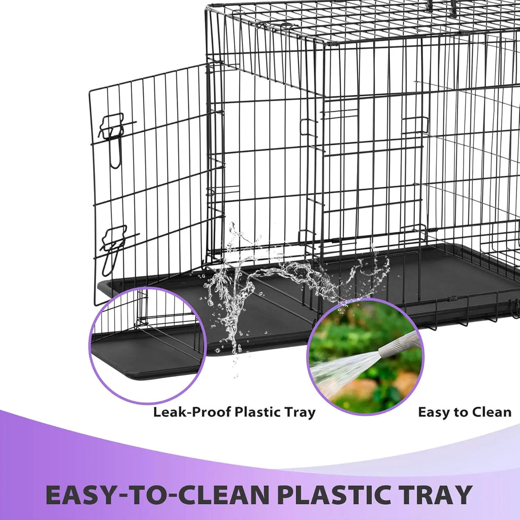 Dog Crate 48" Black Foldable Metal Kennel