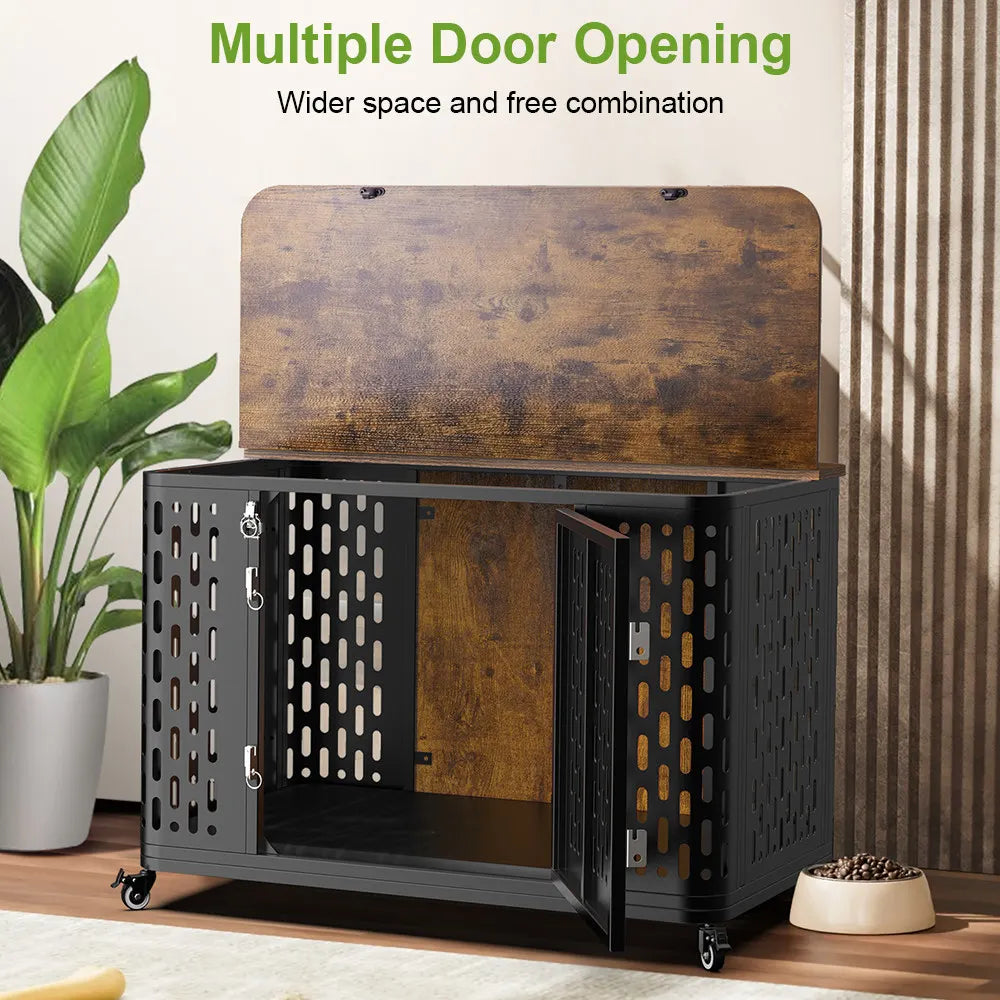 Dog Crate Pet Furniture with Cushion Wood Dog Kennel
