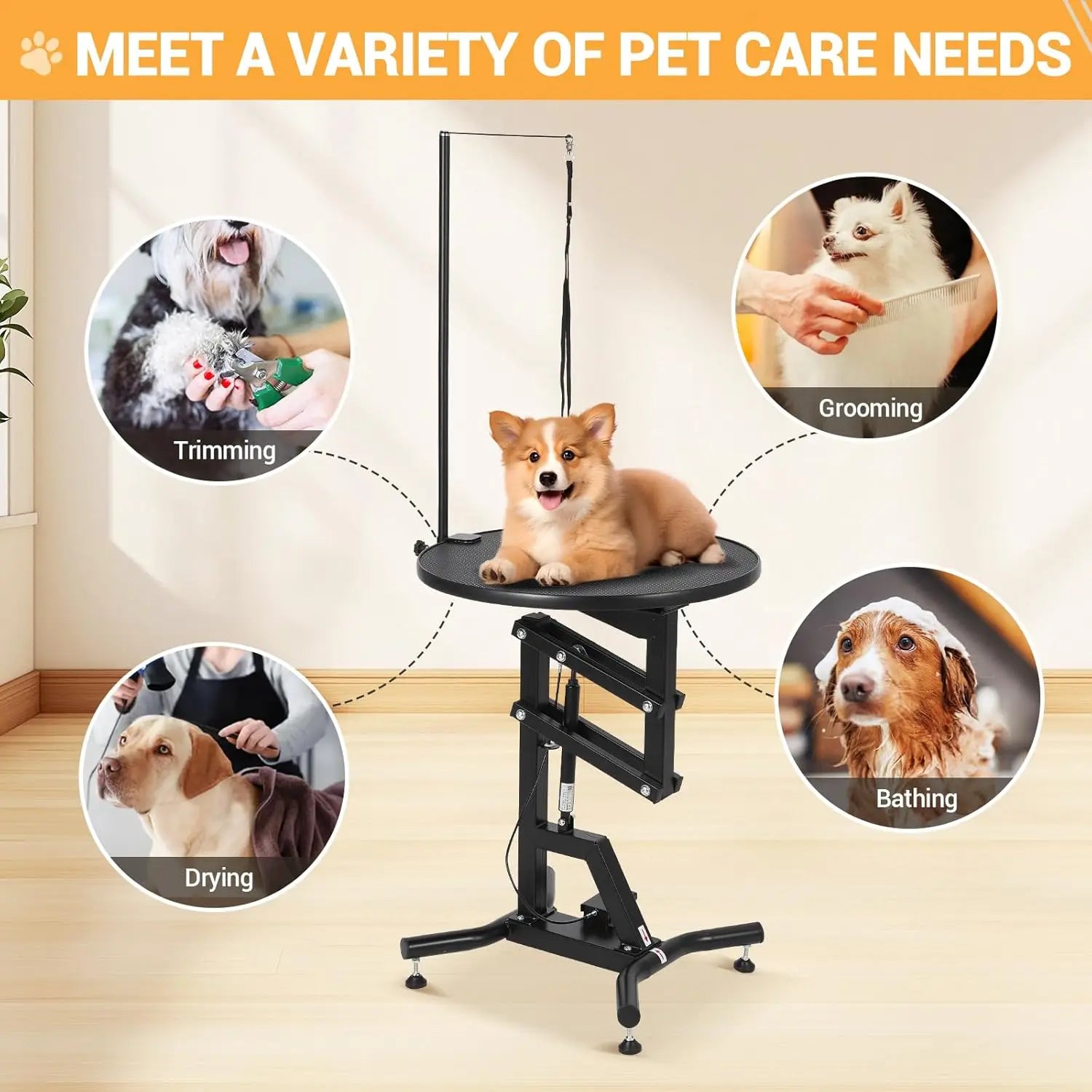 24in Hydraulic Lift Dog Grooming Table 360° Rotating