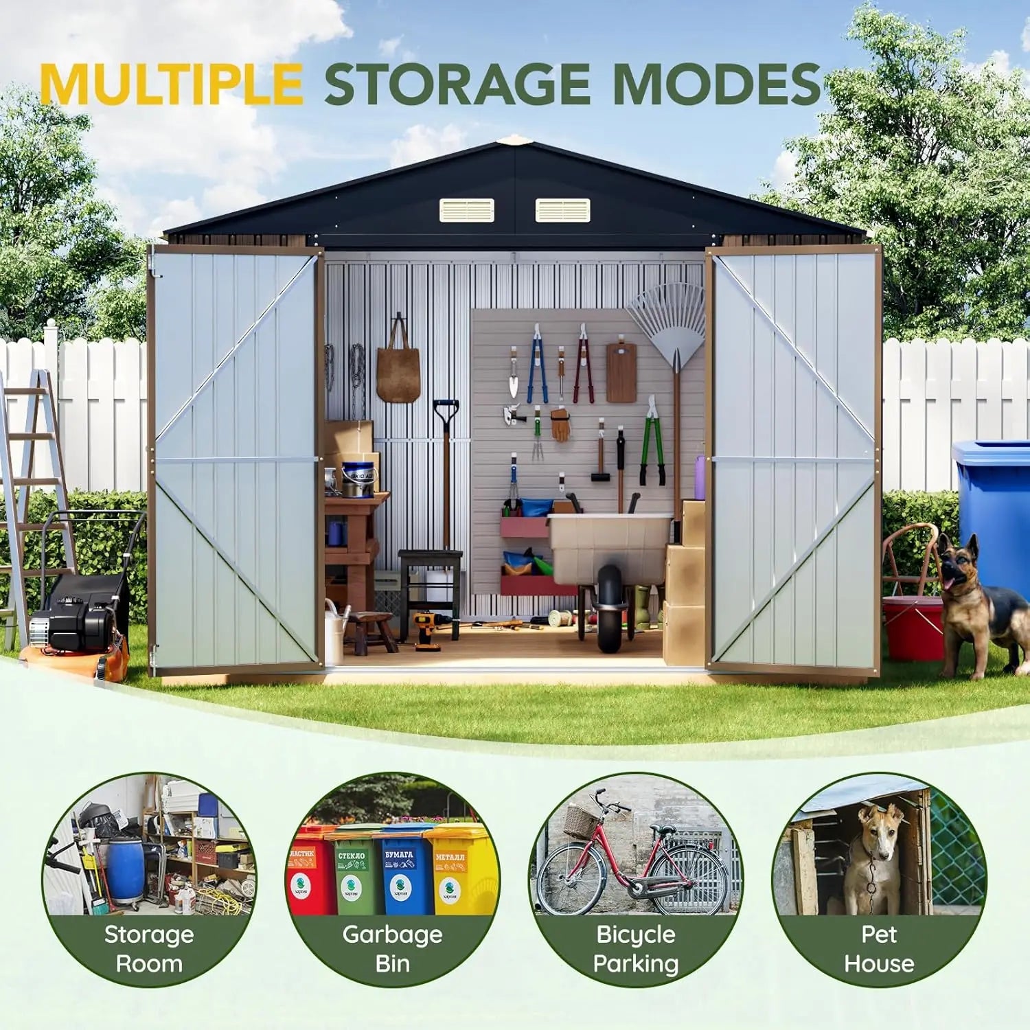 Outdoor Storage Shed 10 x 12ft.  Metal with Lockable Doors