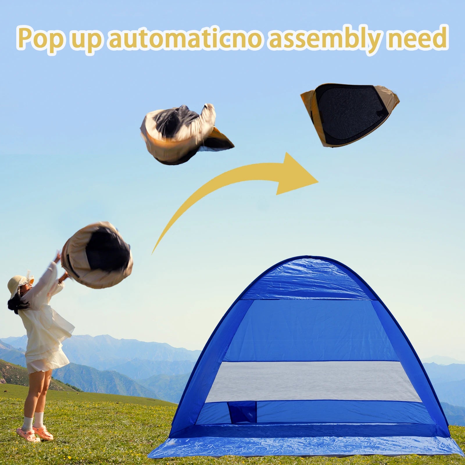 Pop-up beach tent with handbag compact folding design