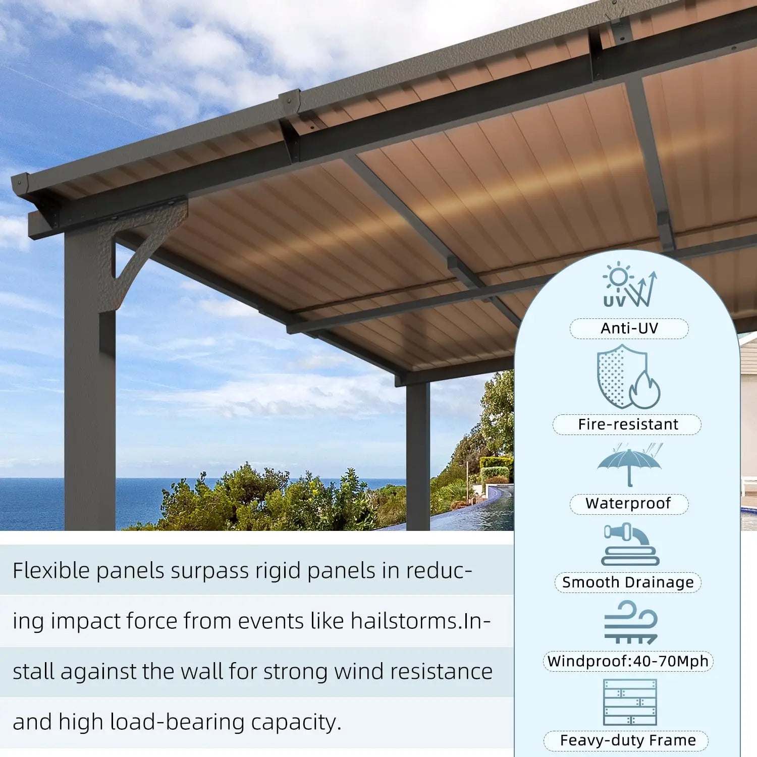 Wall Gazebo12’ x 10’, Hard Top Gazebos Pergola on Clearance