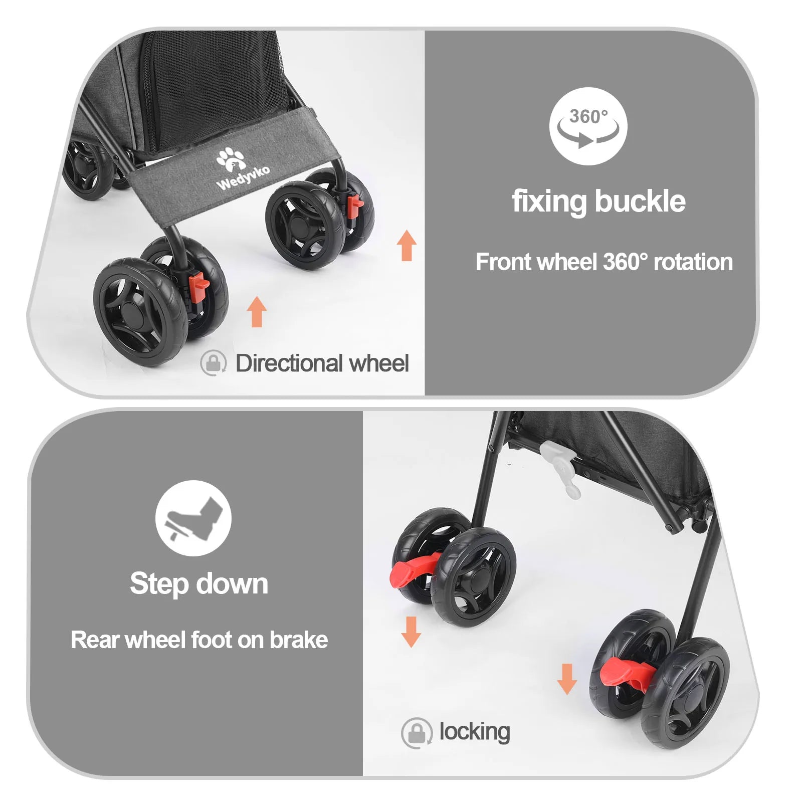 4 Wheels Puppy Stroller Rotate with Brakes And Storage