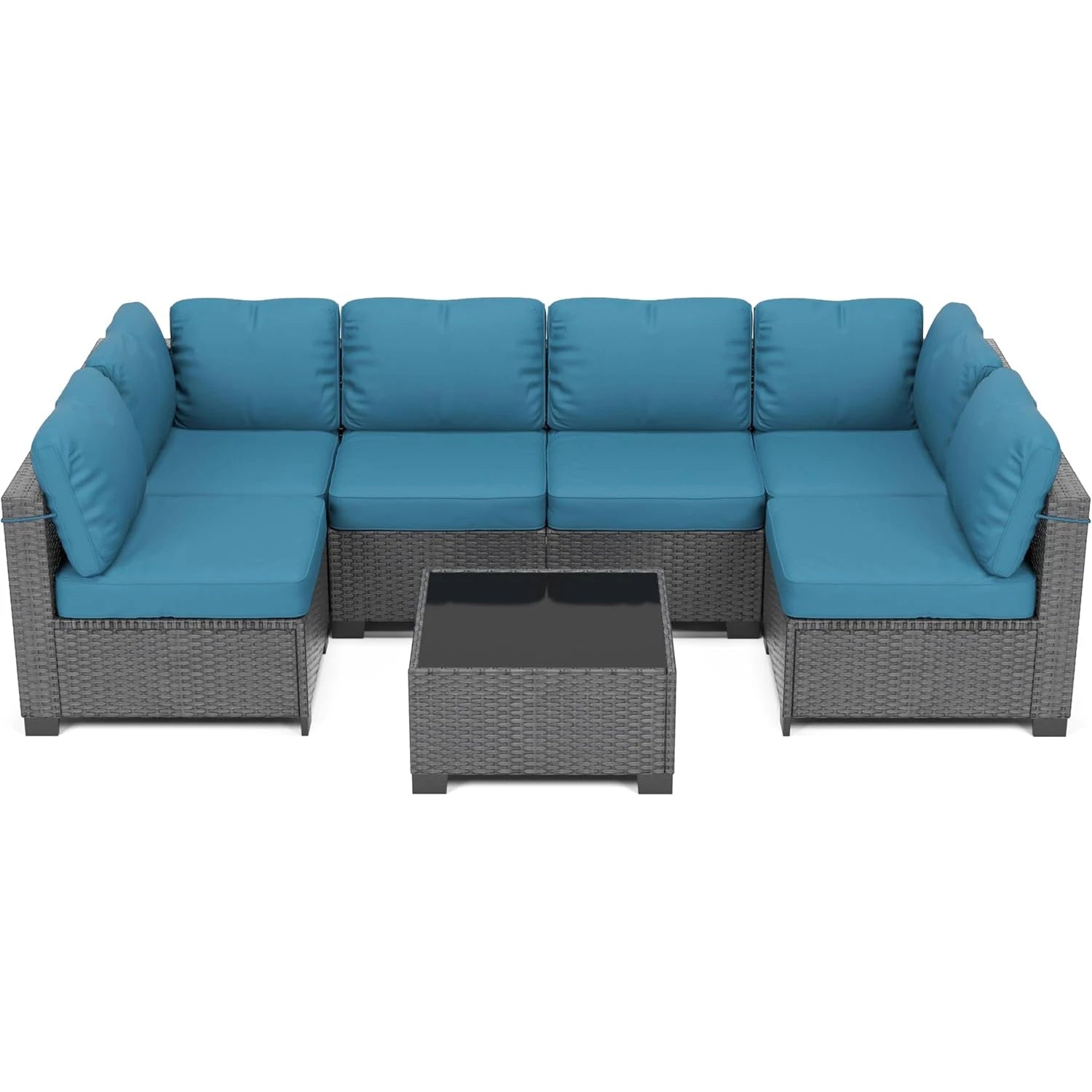 7-Piece Modular Outdoor Furniture Set, PE Rattan Wicker Sectional