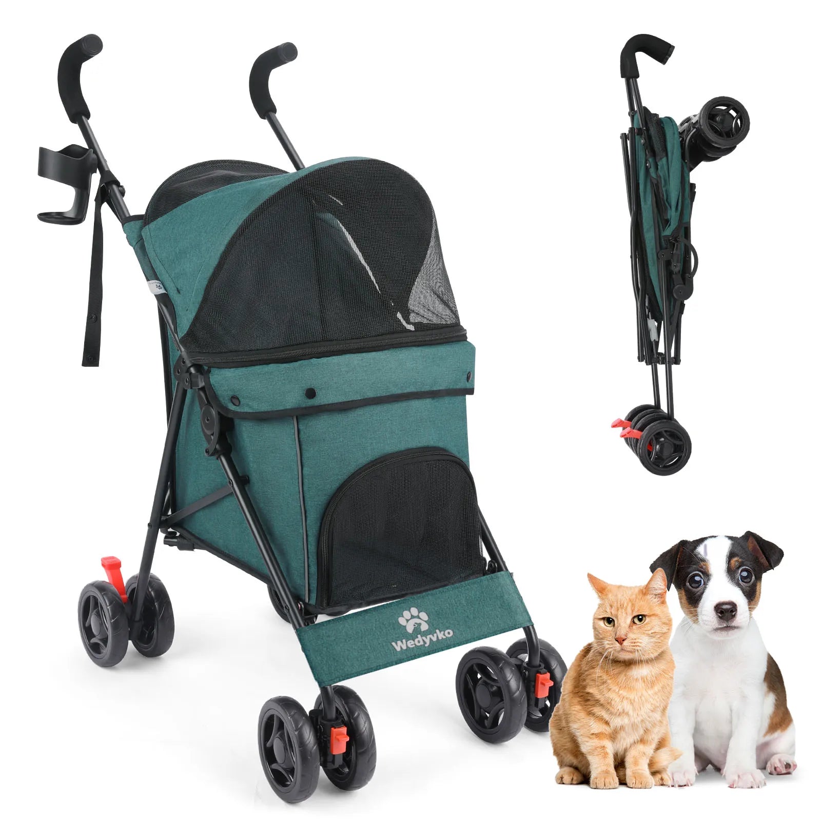 4 Wheels Puppy Stroller Rotate with Brakes And Storage