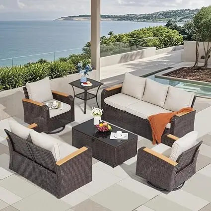 6 Pieces Outdoor Patio Set  with Swivel Chairs