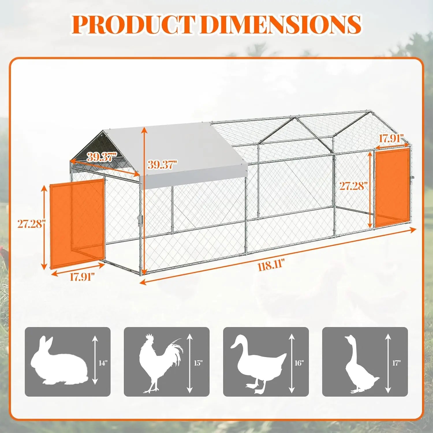 Large Metal Cage w/ 2 Doors and Waterproof Cover for Chicken