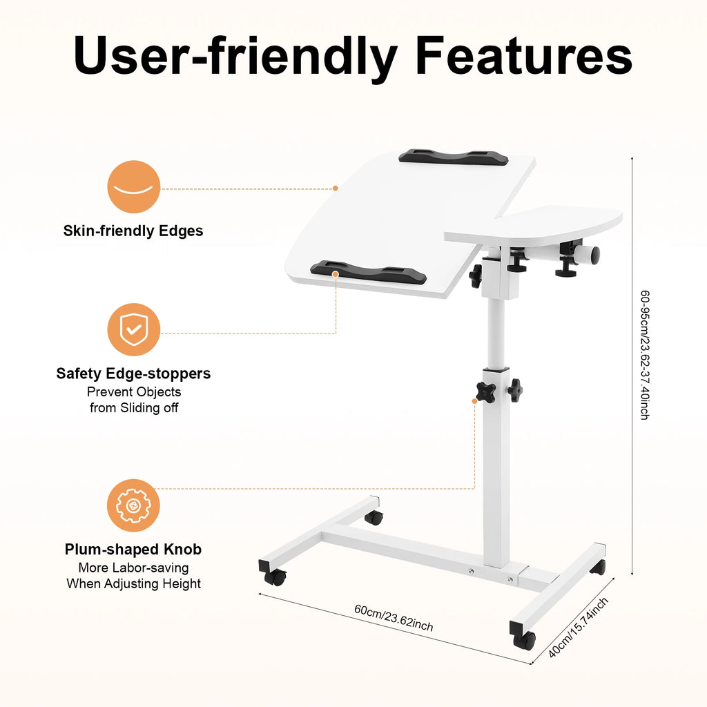 360° Adjustable Laptop Desk Stand Tilting Overbed Table with Wheels