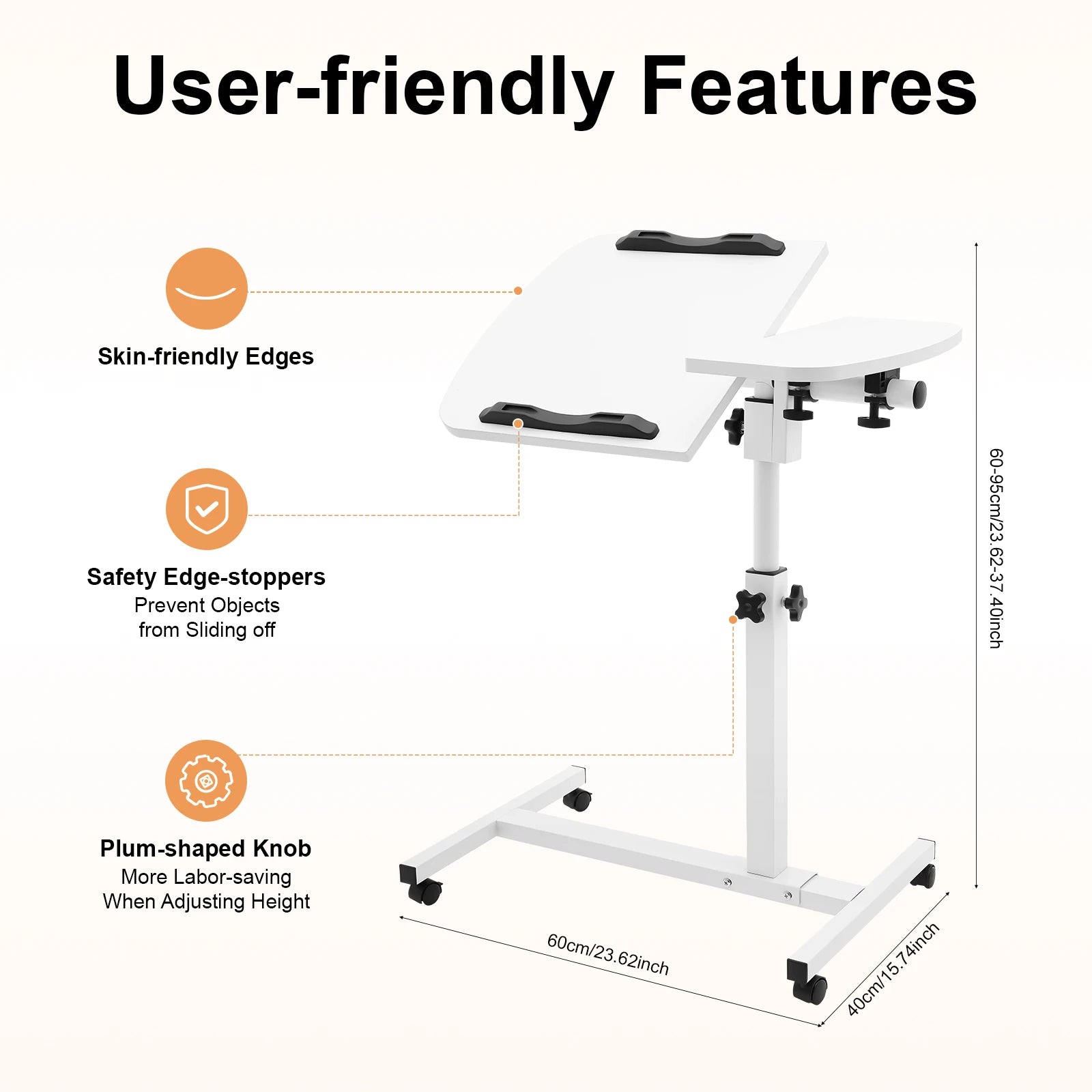 360° Adjustable Laptop Desk Stand Tilting Overbed Table with Wheels
