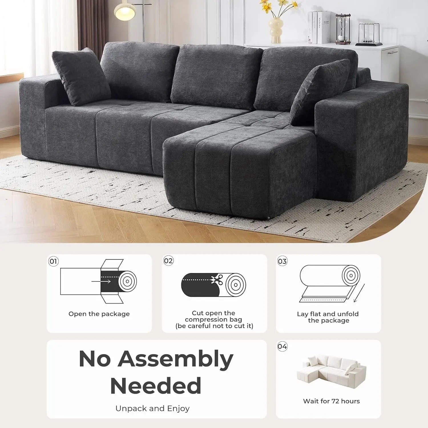 Cloud Modular L-Shape Sectional Sofa Chenille Upholstered