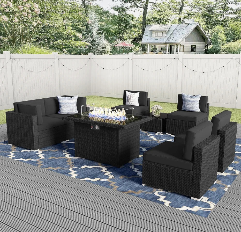 8 Pieces Patio Set with 44" Propane Gas Fire Pit Table