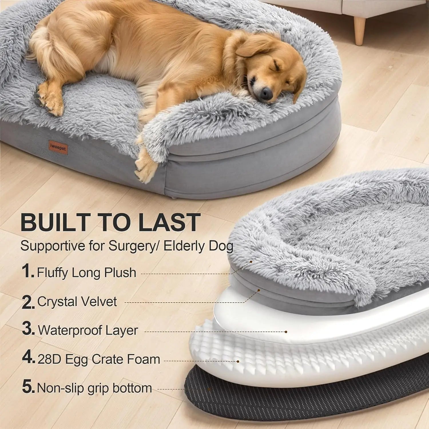 3.7 inch Thickened Orthopedic Dog Beds for Extra Large Dogs