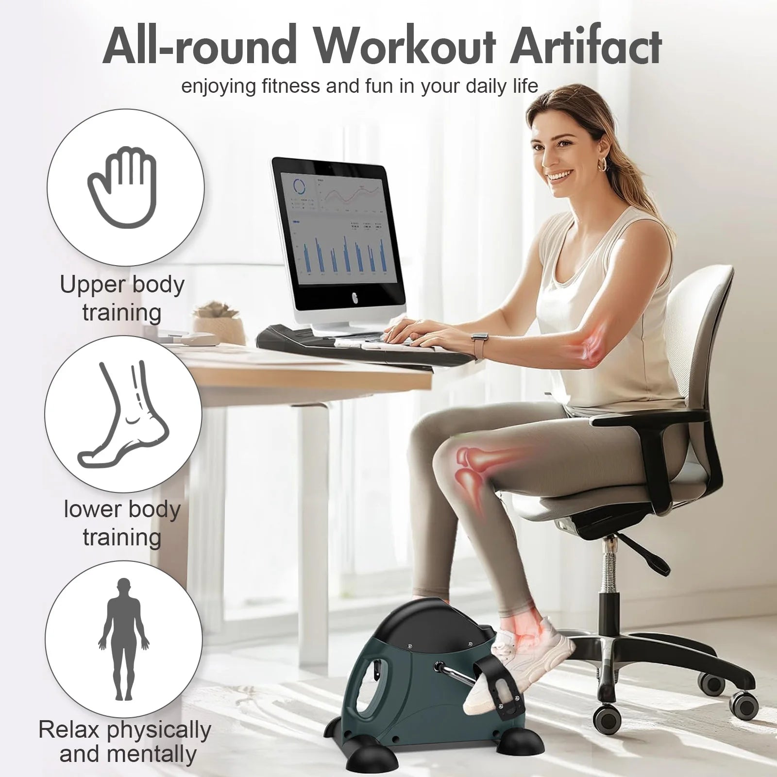 Mini Pedal Exercise Bike Under Desk Trainer Fitness