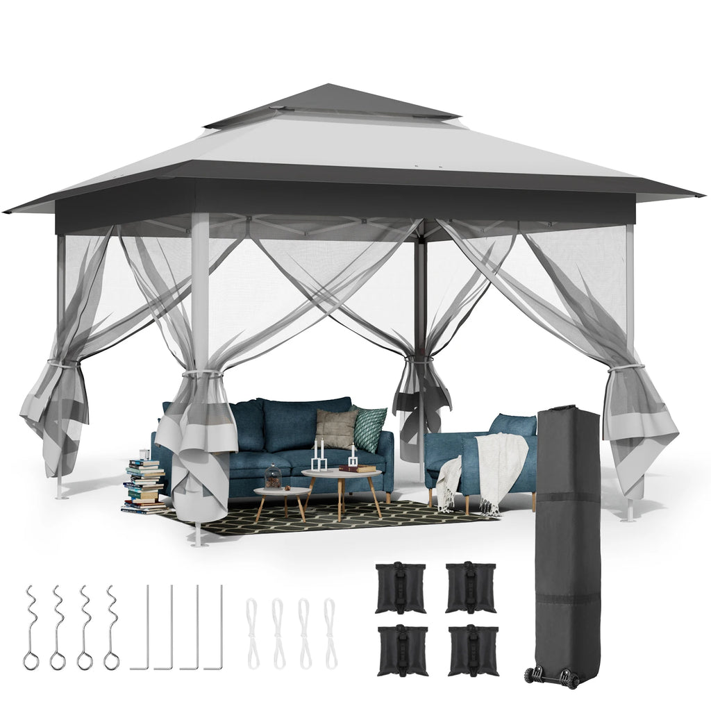 Outdoor Gazebo Canopy with 4 Detachable Mosquito Nets and Rainproof