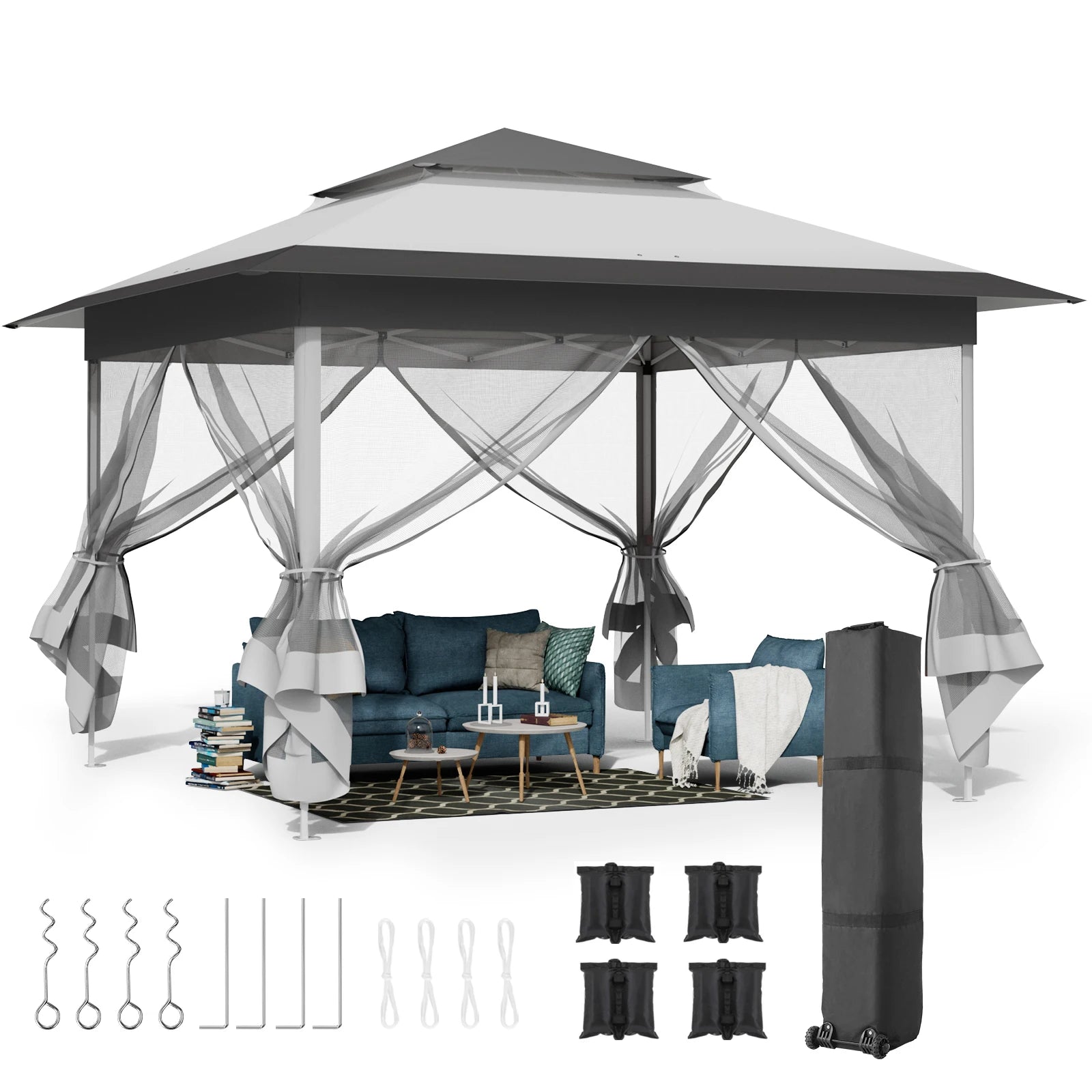 Outdoor Gazebo Canopy with 4 Detachable Mosquito Nets and Rainproof