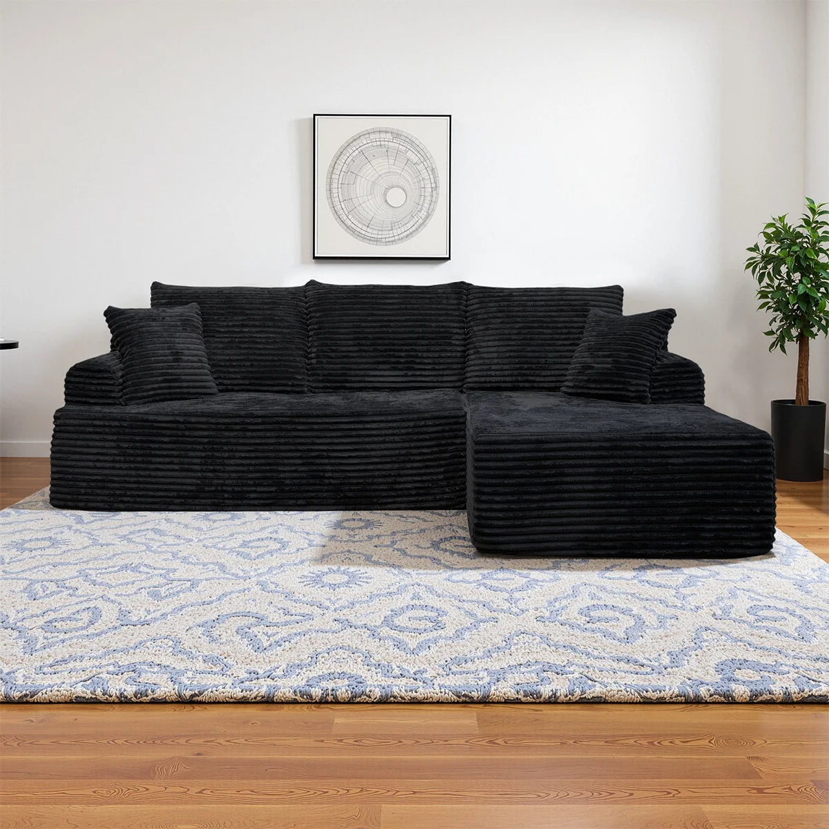 95" L-Shaped Sofa Chaise Rabbit Fleece Upholstery