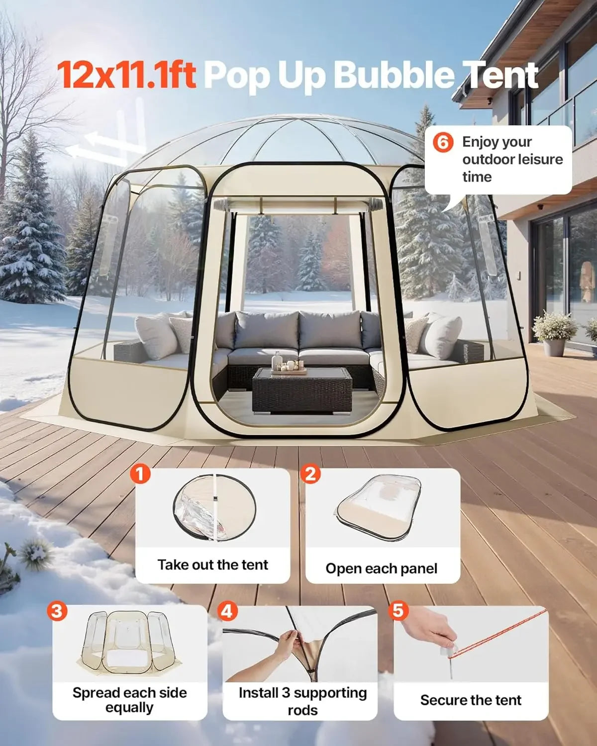 12x11.1Ft. Waterproof Outdoor UV-Resistant Clear Camping Tent