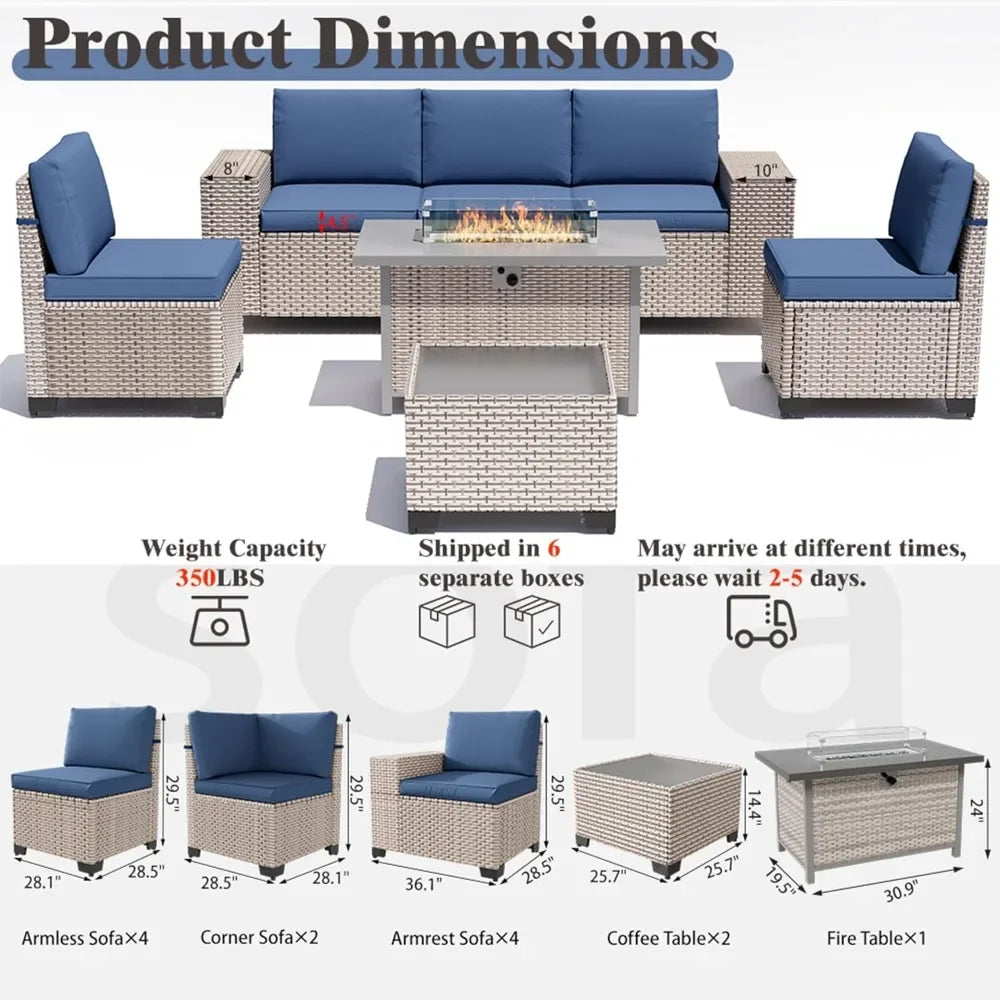 13 Piece Outdoor Wicker Patio Set, High Back Sofa Chairs